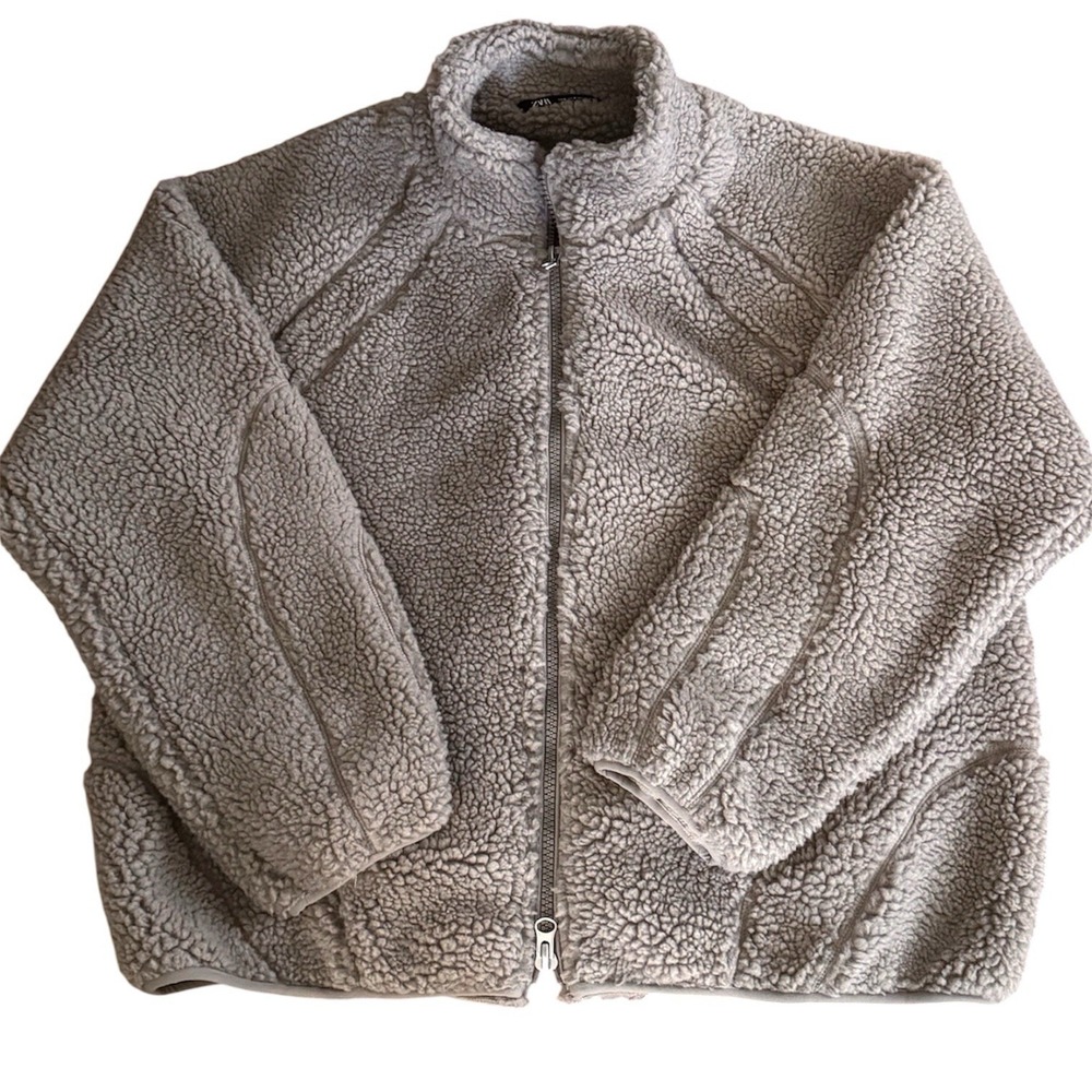 NWOT Zara X All Caps Collab Full Zip Fleece Sherpa Jacket Men's Size M Taupe